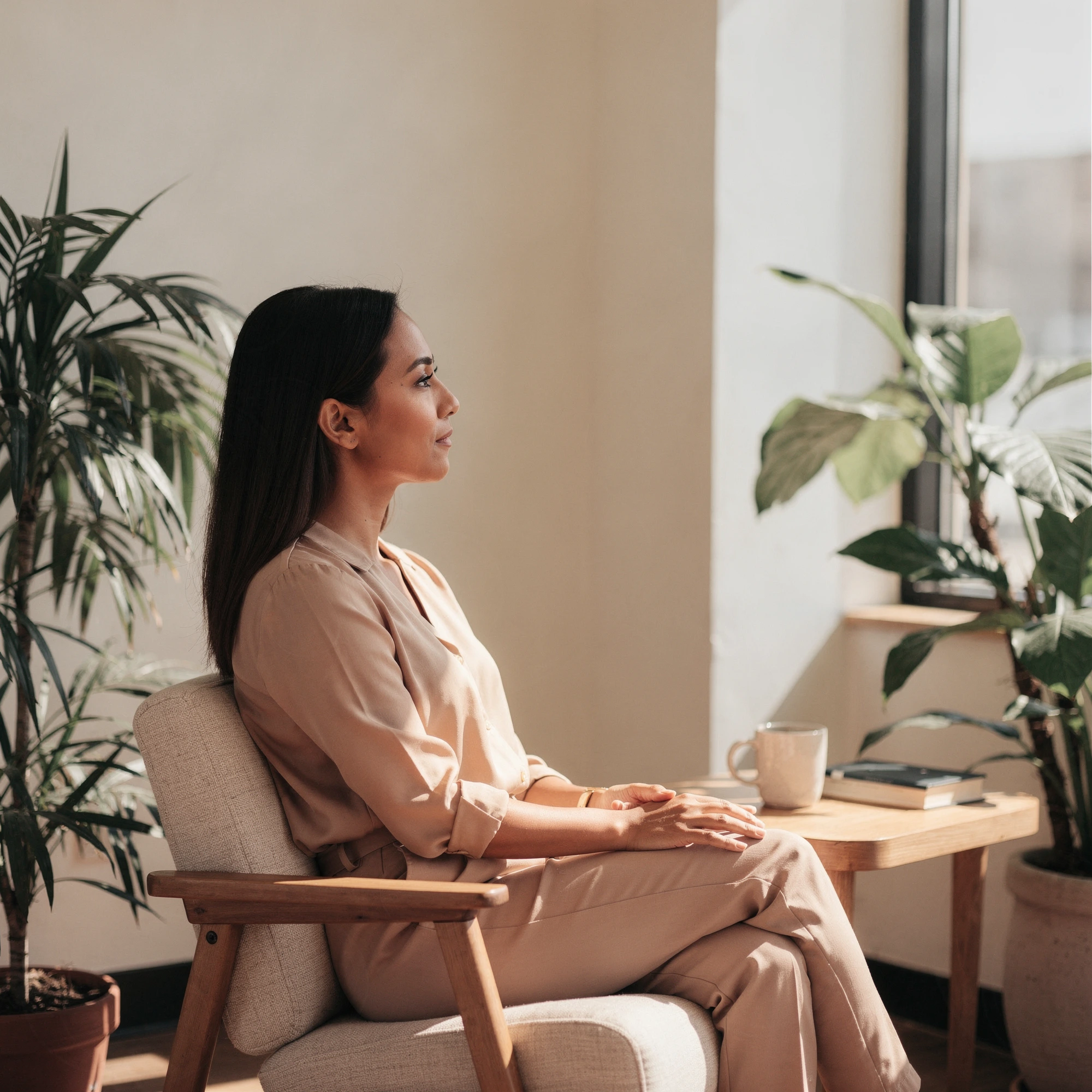 Therapist in Porter Ranch, CA – client seated in a welcoming therapy office at Uriel Behavioral Wellness
